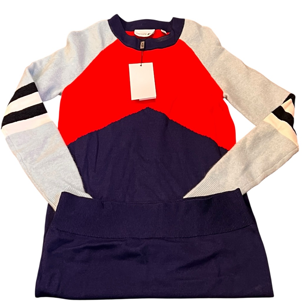 Lacoste, Women’s Colorblock Crewneck Sweater Dress, Size 34/2